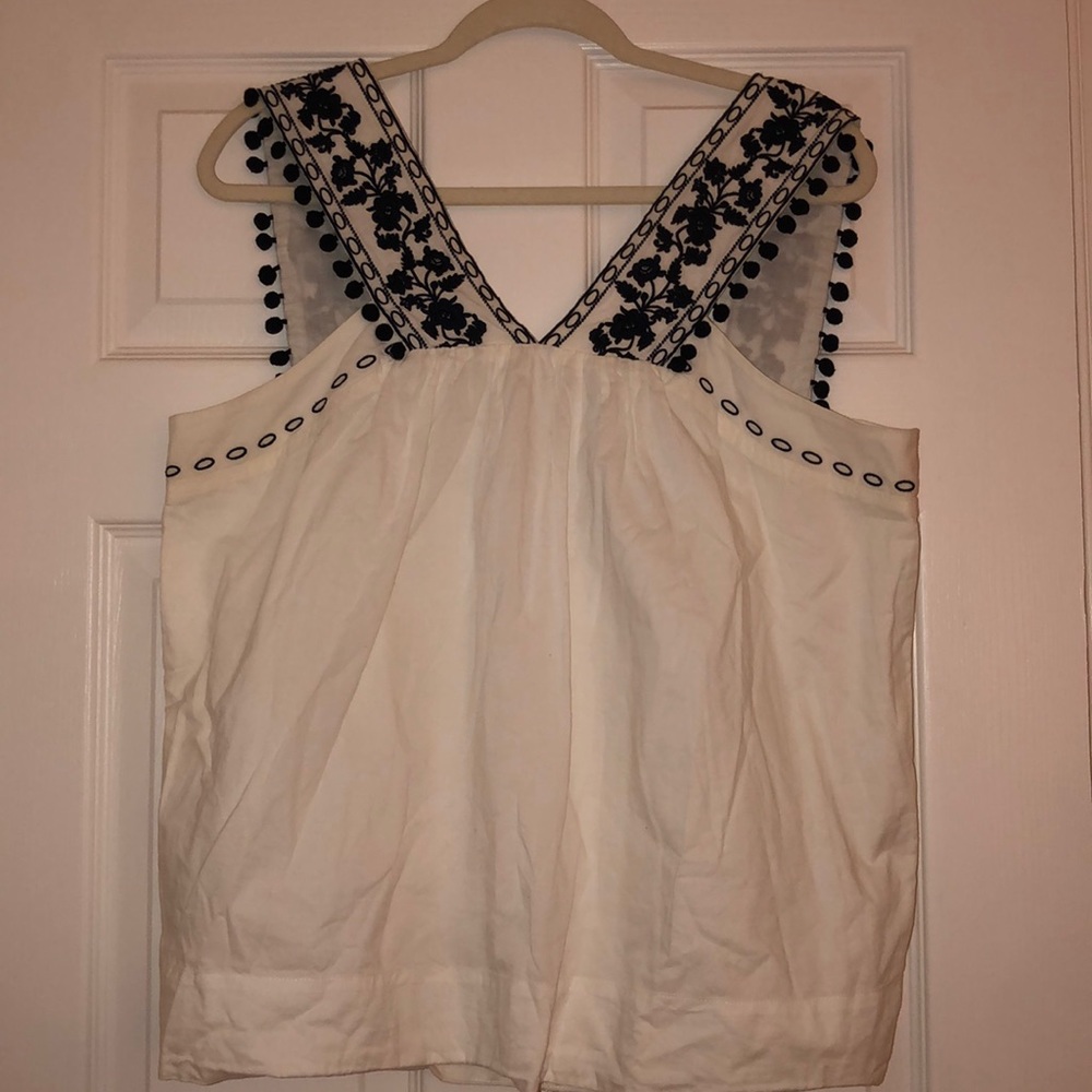 J. Crew Embroidered Pom Pom Tank